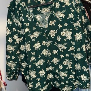 LC Lauren Conrad Floral Blouse with Mandarin Collar